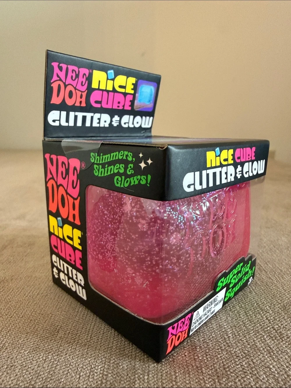 NeeDoh Nice Cube Glitter & Glow Super Solid Squish! - Pink